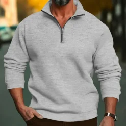 New OUKU Men's Sweatshirt Quarter Zip Sweatshirt Apricot Black White Red Light Grey Half Zip Plain Sports & Outdoor Daily Holiday Polyester Streetwear Basic Casual Spring & Fall Clothing Apparel Hoodies