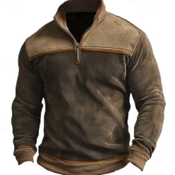 Discount OUKU Men's Sweatshirt Quarter Zip Sweatshirt Half Zip Color Block Patchwork Sports & Outdoor Daily Holiday Polyester Streetwear Basic Casual Winter Autumn / Fall Clothing Apparel Hoodies Sweatshirts Brown