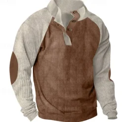 Online OUKU Men's Sweatshirt Quarter Zip Sweatshirt Apricot Black Wine Army Green Red Half Zip Color Block Ribbed Textured Knit-texture Sports & Outdoor Daily Holiday Polyester Corduroy Streetwear Basic Casual