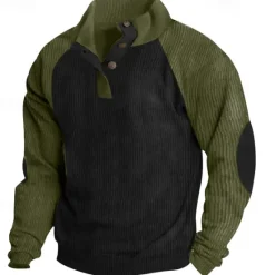 Online OUKU Men's Sweatshirt Quarter Zip Sweatshirt Apricot Black Wine Army Green Red Half Zip Color Block Ribbed Textured Knit-texture Sports & Outdoor Daily Holiday Polyester Corduroy Streetwear Basic Casual