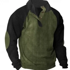 Online OUKU Men's Sweatshirt Quarter Zip Sweatshirt Apricot Black Wine Army Green Red Half Zip Color Block Ribbed Textured Knit-texture Sports & Outdoor Daily Holiday Polyester Corduroy Streetwear Basic Casual