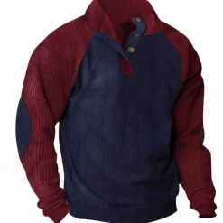 Online OUKU Men's Sweatshirt Quarter Zip Sweatshirt Apricot Black Wine Army Green Red Half Zip Color Block Ribbed Textured Knit-texture Sports & Outdoor Daily Holiday Polyester Corduroy Streetwear Basic Casual