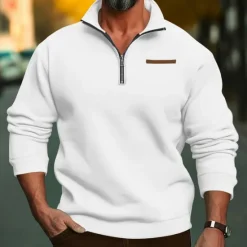 Sale OUKU Men's Sweatshirt Quarter Zip Sweatshirt Apricot Black White Wine Red Half Zip Plain Sports & Outdoor Daily Holiday Polyester Streetwear Basic Casual Fall & Winter Clothing Apparel Hoodies Sweatshirts