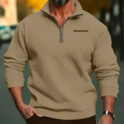 Sale OUKU Men's Sweatshirt Quarter Zip Sweatshirt Apricot Black White Wine Red Half Zip Plain Sports & Outdoor Daily Holiday Polyester Streetwear Basic Casual Fall & Winter Clothing Apparel Hoodies Sweatshirts