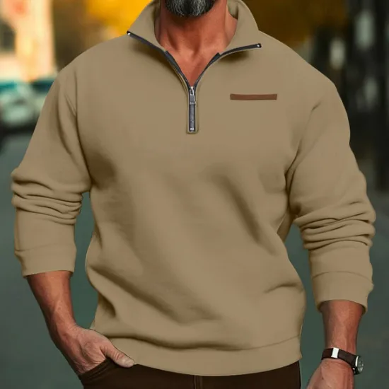 Sale OUKU Men's Sweatshirt Quarter Zip Sweatshirt Apricot Black White Wine Red Half Zip Plain Sports & Outdoor Daily Holiday Polyester Streetwear Basic Casual Fall & Winter Clothing Apparel Hoodies Sweatshirts