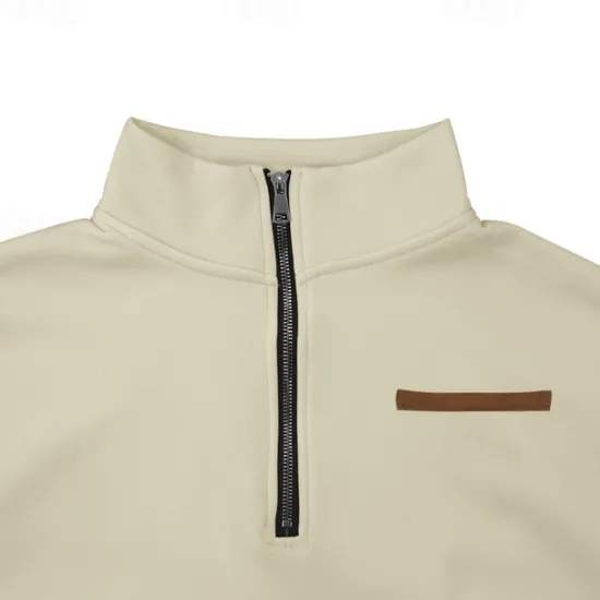 Sale OUKU Men's Sweatshirt Quarter Zip Sweatshirt Apricot Black White Wine Red Half Zip Plain Sports & Outdoor Daily Holiday Polyester Streetwear Basic Casual Fall & Winter Clothing Apparel Hoodies Sweatshirts