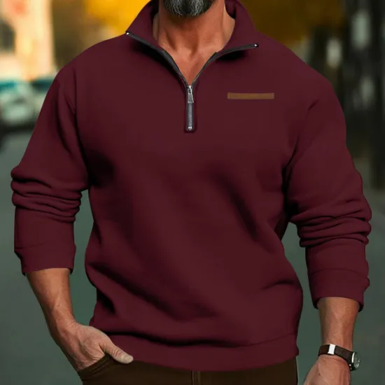 Sale OUKU Men's Sweatshirt Quarter Zip Sweatshirt Apricot Black White Wine Red Half Zip Plain Sports & Outdoor Daily Holiday Polyester Streetwear Basic Casual Fall & Winter Clothing Apparel Hoodies Sweatshirts