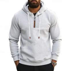 New OUKU Men's Sweatshirt Quarter Zip Sweatshirt Apricot Black White Wine Navy Blue Half Zip Plain Drawstring Sports & Outdoor Daily Holiday Polyester Streetwear Basic Casual Spring & Fall Clothing Apparel
