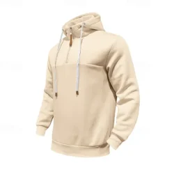New OUKU Men's Sweatshirt Quarter Zip Sweatshirt Apricot Black White Wine Navy Blue Half Zip Plain Drawstring Sports & Outdoor Daily Holiday Polyester Streetwear Basic Casual Spring & Fall Clothing Apparel