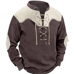Best OUKU Men's Sweatshirt Tactical Black Navy Blue Green Coffee Standing Collar Color Block Lace up Sports & Outdoor Daily Holiday Polyester Streetwear Basic Casual Spring & Fall Clothing Apparel Hoodies