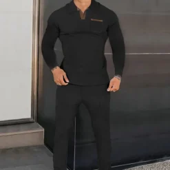 Hot OUKU Men's Sweatshirt Tracksuit Sweatsuit Black Royal Blue Khaki Gray Lapel Plain 2 Piece Sports & Outdoor Daily Holiday Streetwear Basic Casual Spring & Fall Clothing Apparel Hoodies Sweatshirts