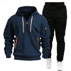 Outlet OUKU Men's Sweatshirt Tracksuit Sweatsuit Black Navy Blue Khaki Gray Hooded Plain Drawstring 2 Piece Sports & Outdoor Daily Holiday Streetwear Basic Casual Spring & Fall Clothing Apparel Hoodies