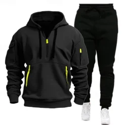 Outlet OUKU Men's Sweatshirt Tracksuit Sweatsuit Black Navy Blue Khaki Gray Hooded Plain Drawstring 2 Piece Sports & Outdoor Daily Holiday Streetwear Basic Casual Spring & Fall Clothing Apparel Hoodies
