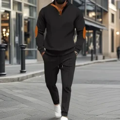 Discount OUKU Men's Sweatshirt Tracksuit Sweatsuit Black White Blue Khaki Gray Standing Collar Color Block 2 Piece Sports & Outdoor Daily Holiday Polyester Streetwear Basic Casual Spring & Fall Clothing Apparel