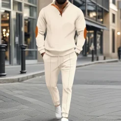 Discount OUKU Men's Sweatshirt Tracksuit Sweatsuit Black White Blue Khaki Gray Standing Collar Color Block 2 Piece Sports & Outdoor Daily Holiday Polyester Streetwear Basic Casual Spring & Fall Clothing Apparel