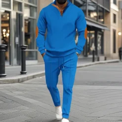 Discount OUKU Men's Sweatshirt Tracksuit Sweatsuit Black White Blue Khaki Gray Standing Collar Color Block 2 Piece Sports & Outdoor Daily Holiday Polyester Streetwear Basic Casual Spring & Fall Clothing Apparel