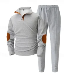 Discount OUKU Men's Sweatshirt Tracksuit Sweatsuit Black White Blue Khaki Gray Standing Collar Color Block 2 Piece Sports & Outdoor Daily Holiday Polyester Streetwear Basic Casual Spring & Fall Clothing Apparel