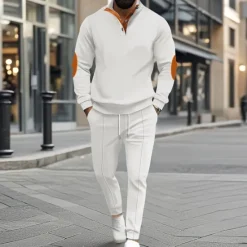 Discount OUKU Men's Sweatshirt Tracksuit Sweatsuit Black White Blue Khaki Gray Standing Collar Color Block 2 Piece Sports & Outdoor Daily Holiday Polyester Streetwear Basic Casual Spring & Fall Clothing Apparel
