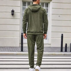 Discount OUKU Men's Sweatshirt Tracksuit Sweatsuit Black Army Green Red Navy Blue Light Grey Hooded Plain Drawstring 2 Piece Sports & Outdoor Daily Holiday Streetwear Basic Casual Winter Spring & Fall Clothing