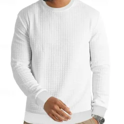 Hot OUKU Men's Sweatshirt Waffle Sweatshirt Black White Army Green Khaki Dark Gray Crew Neck Plain Ribbed Textured Knit-texture Sports & Outdoor Daily Holiday Polyester Streetwear Basic Casual Spring & Fall