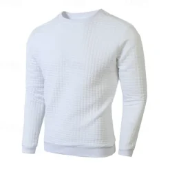 Hot OUKU Men's Sweatshirt Waffle Sweatshirt Black White Army Green Khaki Dark Gray Crew Neck Plain Ribbed Textured Knit-texture Sports & Outdoor Daily Holiday Polyester Streetwear Basic Casual Spring & Fall