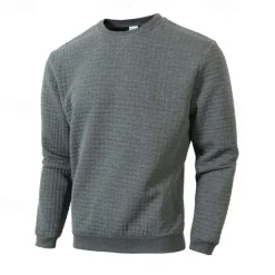 Hot OUKU Men's Sweatshirt Waffle Sweatshirt Black White Army Green Khaki Dark Gray Crew Neck Plain Ribbed Textured Knit-texture Sports & Outdoor Daily Holiday Polyester Streetwear Basic Casual Spring & Fall