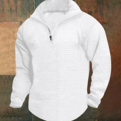Clearance OUKU Men's Sweatshirt Waffle Sweatshirt Quarter Zip Sweatshirt Black White Wine Army Green Khaki Half Zip Plain Ribbed Quarter Zip Textured Christmas Daily Holiday non-printing Polyester Streetwear Casual