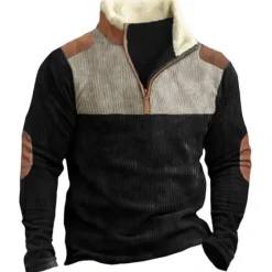 New OUKU Men's Sweatshirt Zip Sweatshirt Corduroy Sweatshirt Black Blue Brown Half Zip Color Block Patchwork Sports & Outdoor Daily Holiday Fleece Streetwear Casual Thin fleece Fall & Winter Clothing Apparel