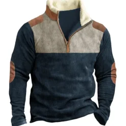 New OUKU Men's Sweatshirt Zip Sweatshirt Corduroy Sweatshirt Black Blue Brown Half Zip Color Block Patchwork Sports & Outdoor Daily Holiday Fleece Streetwear Casual Thin fleece Fall & Winter Clothing Apparel