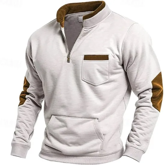 Best OUKU Men's Sweatshirt Zip Sweatshirt Quarter Zip Sweatshirt Half Zip Color Block Pocket Sports & Outdoor Daily Holiday Polyester Streetwear Basic Casual Spring Autumn / Fall Clothing Apparel Hoodies White