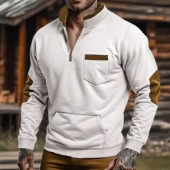 Best OUKU Men's Sweatshirt Zip Sweatshirt Quarter Zip Sweatshirt Half Zip Color Block Pocket Sports & Outdoor Daily Holiday Polyester Streetwear Basic Casual Spring Autumn / Fall Clothing Apparel Hoodies White