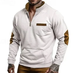 Best OUKU Men's Sweatshirt Zip Sweatshirt Quarter Zip Sweatshirt Half Zip Color Block Pocket Sports & Outdoor Daily Holiday Polyester Streetwear Basic Casual Spring Autumn / Fall Clothing Apparel Hoodies White