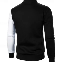 New OUKU Men's Sweatshirt Zip Up Hoodie Full Zip Sweatshirt Black White Wine Navy Blue Khaki Standing Collar Color Block Zip Up Patchwork Sports & Outdoor Daily Holiday Polyester Streetwear Basic Casual