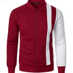 New OUKU Men's Sweatshirt Zip Up Hoodie Full Zip Sweatshirt Black White Wine Navy Blue Khaki Standing Collar Color Block Zip Up Patchwork Sports & Outdoor Daily Holiday Polyester Streetwear Basic Casual