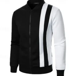 New OUKU Men's Sweatshirt Zip Up Hoodie Full Zip Sweatshirt Black White Wine Navy Blue Khaki Standing Collar Color Block Zip Up Patchwork Sports & Outdoor Daily Holiday Polyester Streetwear Basic Casual