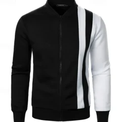 New OUKU Men's Sweatshirt Zip Up Hoodie Full Zip Sweatshirt Black White Wine Navy Blue Khaki Standing Collar Color Block Zip Up Patchwork Sports & Outdoor Daily Holiday Polyester Streetwear Basic Casual