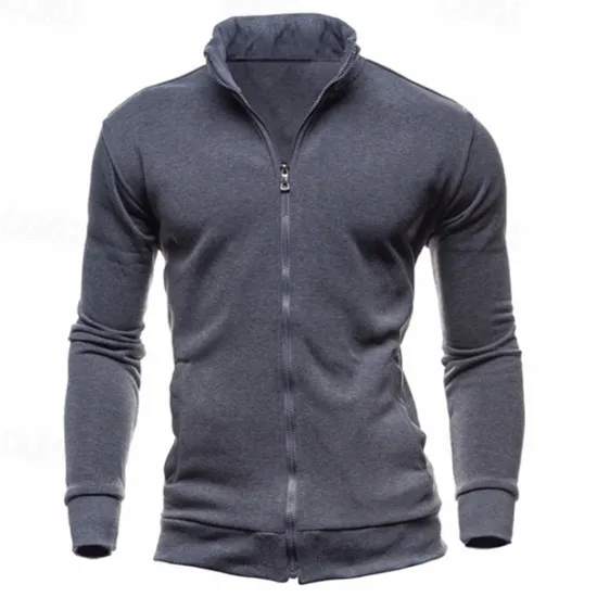 Outlet OUKU Men's Sweatshirt Zip Up Hoodie Full Zip Sweatshirt Black Wine Army Green Navy Blue Light Grey Standing Collar Plain Zip Up Sports & Outdoor Daily Holiday Polyester Streetwear Basic Casual Spring