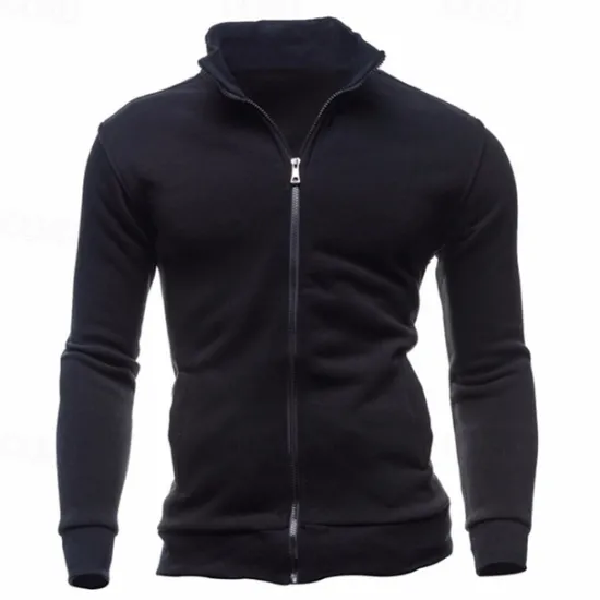 Outlet OUKU Men's Sweatshirt Zip Up Hoodie Full Zip Sweatshirt Black Wine Army Green Navy Blue Light Grey Standing Collar Plain Zip Up Sports & Outdoor Daily Holiday Polyester Streetwear Basic Casual Spring