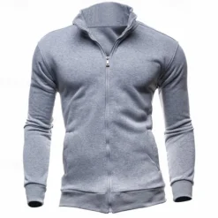 Outlet OUKU Men's Sweatshirt Zip Up Hoodie Full Zip Sweatshirt Black Wine Army Green Navy Blue Light Grey Standing Collar Plain Zip Up Sports & Outdoor Daily Holiday Polyester Streetwear Basic Casual Spring