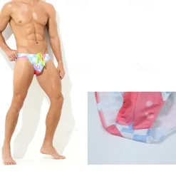 Sale OUKU Men's Swim Briefs Daily Beach Breathable Quick Dry Drawstring Elastic Waist Geometic Short Sport Casual Activewear Yellow Blue Micro-elastic