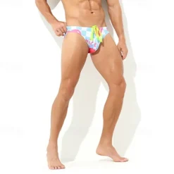 Sale OUKU Men's Swim Briefs Daily Beach Breathable Quick Dry Drawstring Elastic Waist Geometic Short Sport Casual Activewear Yellow Blue Micro-elastic