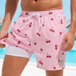 Hot OUKU Men's Swim Shorts Board Shorts Swim Trunks Print Quick dry Breathable Drawstring Elastic Waist With Compression Liner Vacation Beach Hawaiian Casual Lake Blue Pink