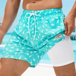 Hot OUKU Men's Swim Shorts Board Shorts Swim Trunks Print Quick dry Breathable Drawstring Elastic Waist With Compression Liner Vacation Beach Hawaiian Casual Lake Blue Pink
