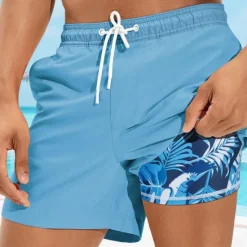 New OUKU Men's Swim Shorts Board Shorts Swim Trunks Print Quick dry Breathable Drawstring Elastic Waist With Compression Liner Vacation Beach Hawaiian Casual Black Sky Blue