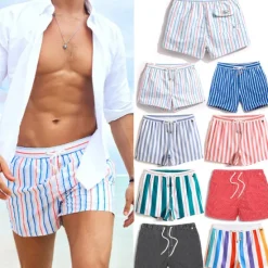 Online OUKU Men's Swim Shorts Board Shorts Swim Trunks Summer Shorts Pocket Drawstring with Mesh lining Stripe Comfort Breathable Short Casual Daily Holiday Hawaiian Classic Style Black 1# Black Inelastic