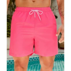 Outlet OUKU Men's Swim Shorts Swim Trunks Beach Shorts Sports Going out Weekend Breathable Quick Dry Running Casual Pocket Drawstring with Mesh lining Plain Knee Length Gymnatics Activewear Yellow Pink