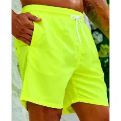 Outlet OUKU Men's Swim Shorts Swim Trunks Beach Shorts Sports Going out Weekend Breathable Quick Dry Running Casual Pocket Drawstring with Mesh lining Plain Knee Length Gymnatics Activewear Yellow Pink