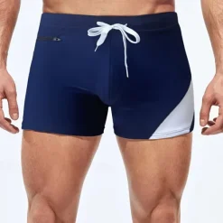 Sale OUKU Men's Swim Trunks Swim Shorts Swimwear Bottoms Drawstring Swimming Surfing Beach Water Sports Patchwork Summer Spring Dark Blue