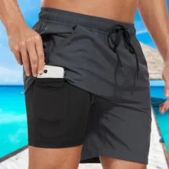 Online OUKU Men's Swim Trunks Swim Shorts Board Shorts Pocket Drawstring Elastic Waistband With Compression Liner Shorts Outdoor Beach Swimming Pool Quick Dry Lightweight Soft Swimming Beach Tailored Fit
