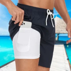 Online OUKU Men's Swim Trunks Swim Shorts Board Shorts Pocket Drawstring Elastic Waistband With Compression Liner Shorts Outdoor Beach Swimming Pool Quick Dry Lightweight Soft Swimming Beach Tailored Fit